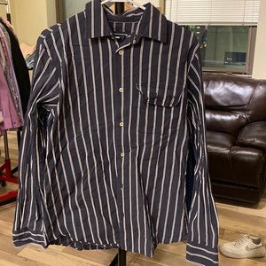 Men’s Armani Jeans Button Down Shirt / Size L / Navy with White Stripes